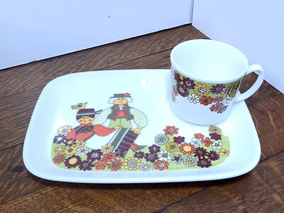 Figgjo Flint Snack Set Folklore Pattern Norway Mid Century Great