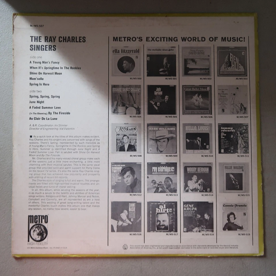 THE RAY CHARLES SINGERS SPRING, SPRING, SPRING VINYL LP METRO MS-507 6 - Image 2 of 4