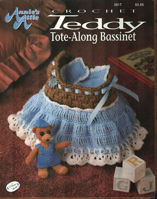 NEW TEDDY TOTE-ALONG BASSINET 5'' BEAR & CLOTHES TOY CROCHET PATTERN BOOK HTF
