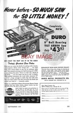 1950 Advert DURO 8-Inch Ball Bearing Tilt Arbor Bench Saw Original Print Ad 735Q