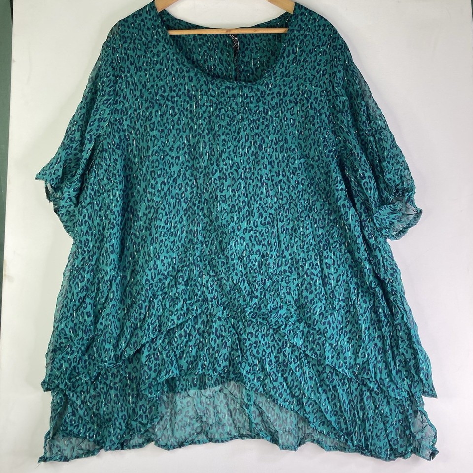 TS Taking Shape Womens Green Animal Print Layered Top Size 18 RRP $129