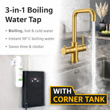 Brushed Gold 3-in-1 Instant Boiling Water Hot Kitchen Tap - Corner Tank