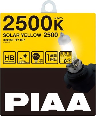 PIAA Halogen Bulb for Headlamp/Fog Lamp HB3/HB4/HIR1/HIR2 2500K Solar Yello