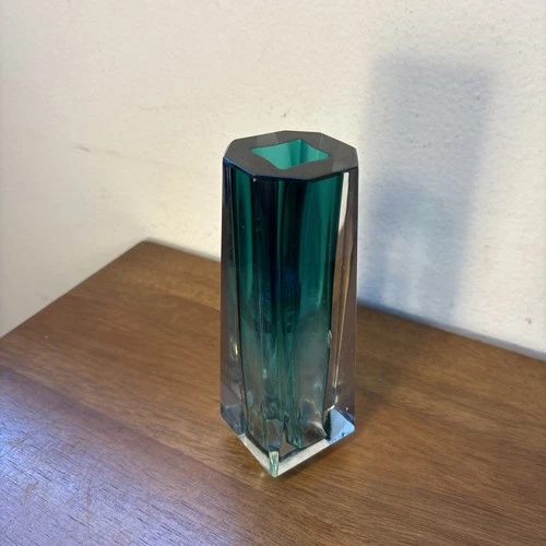 Murano Sommerso glass pentagon green and clear 1960