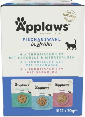 Applaws Premium Natural Katzenfutter Nass, Fischauswahl in Brühe 70g 
