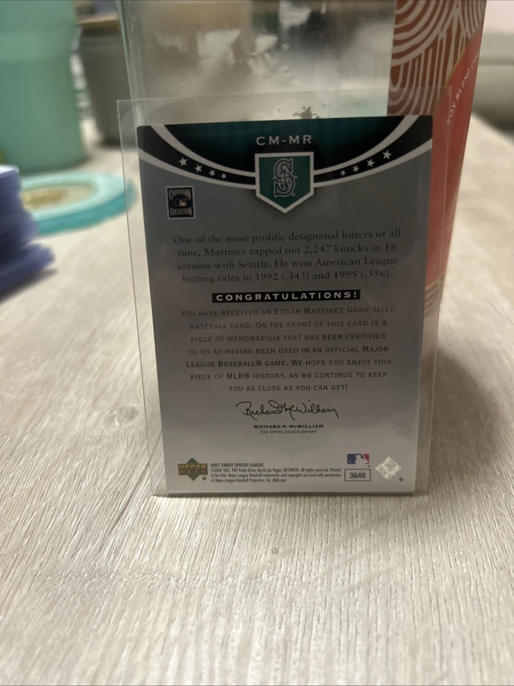 Edgar Martinez Game Used Relic Memorabilia 2007 UD Sweet Spot Classic - Image 2 of 2