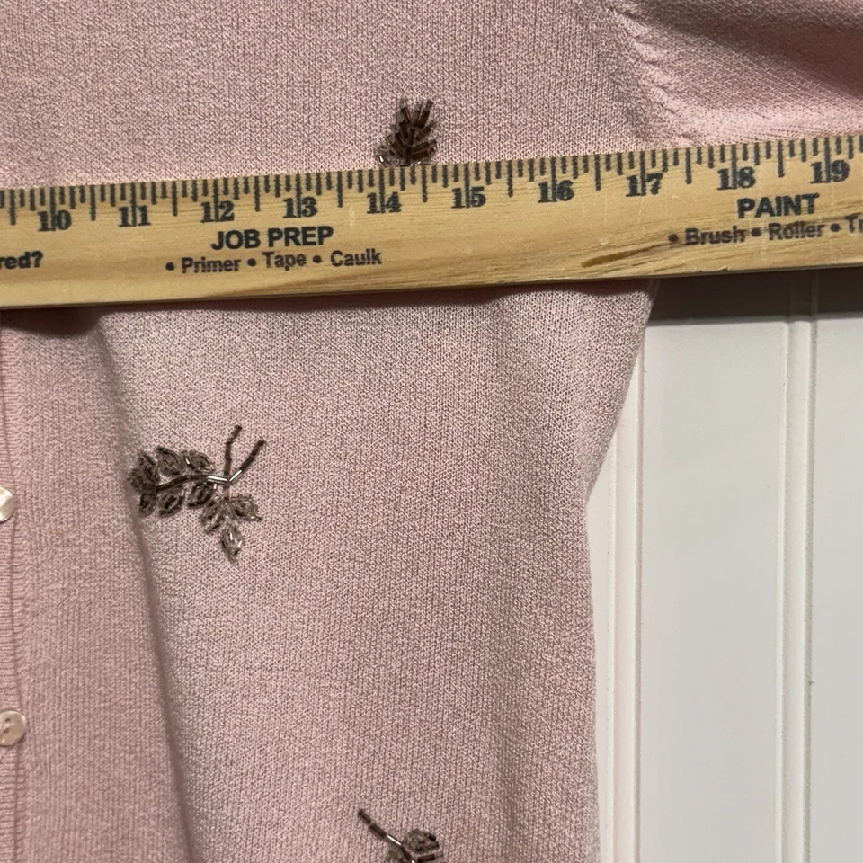 Cárdigan Floral Con Cuentas Rosa Kathie Lee De Colección S Balletcore Coqueta Manga 3/4 Tejido Foto 4 de 4