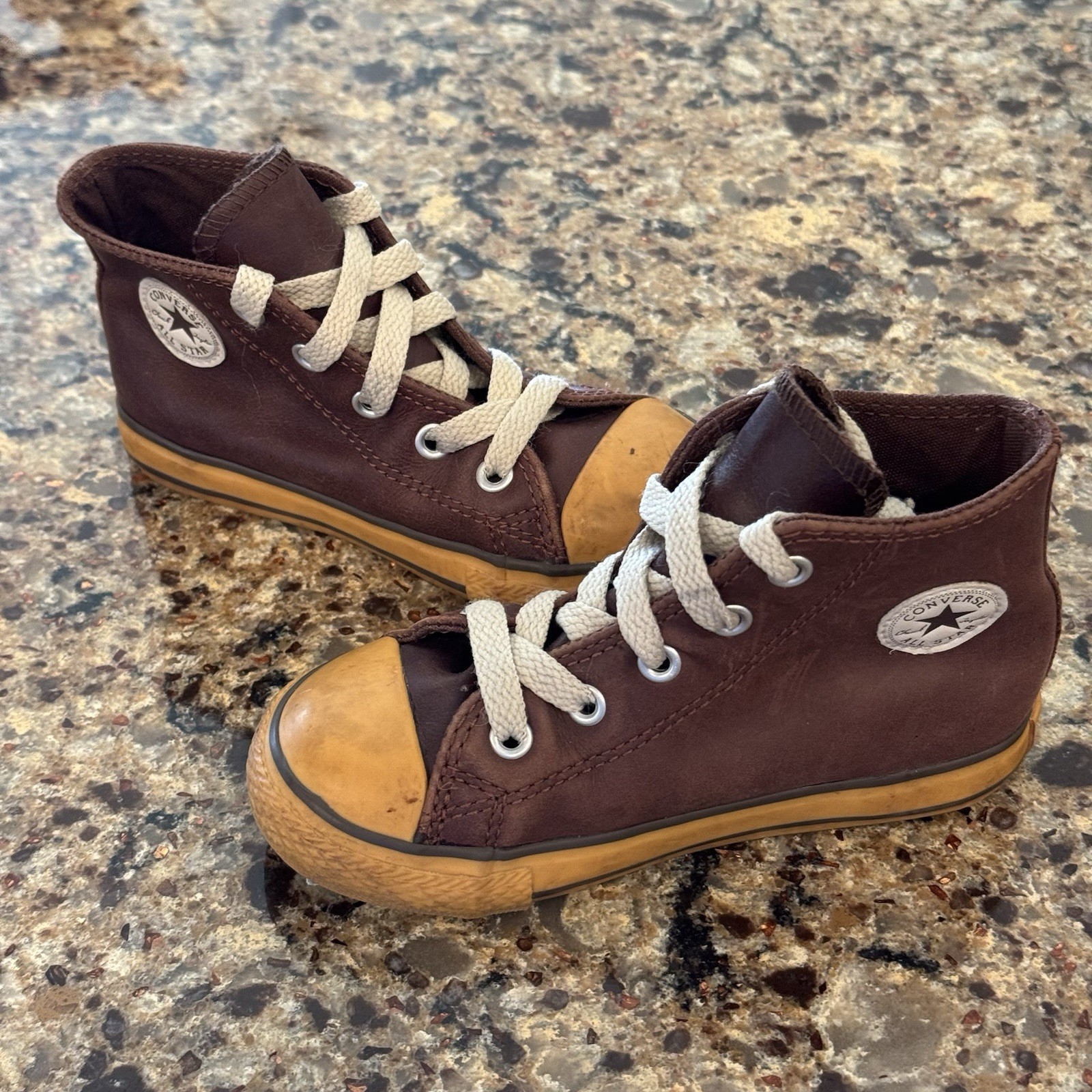 SAOLA Scarpe Converse All Star bambino in pelle marrone taglia 8C (712643) suola in gomma