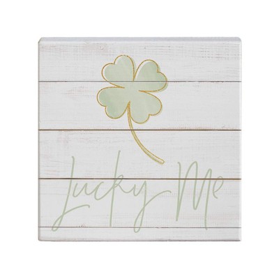 , Small Talk Squares, Lucky Me Four Leaf Clover- Rustic Wooden Sign 5.25 x 5....