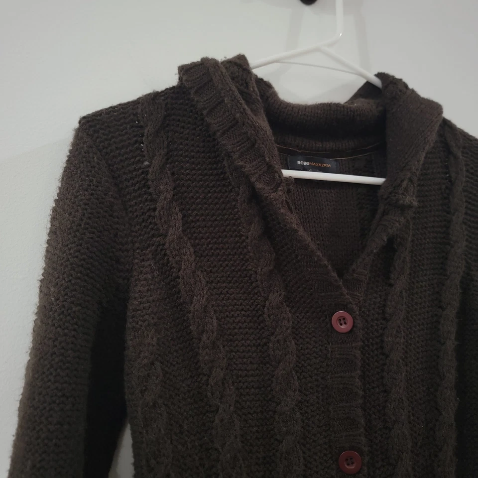 Y2K Bcbg Maxazria Long Duster Cardigan Small Brown Cable Fairy Grunge Granola - Image 2 of 4