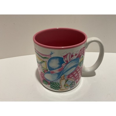 Flowers Inc Balloons Pink Blue Hat Floral Ceramic Coffee Mug Cup Made in Korea