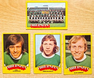 4 x A&BC Gum Trade Cards Scottish Football 1974 75 Green Backs Hibernian FC