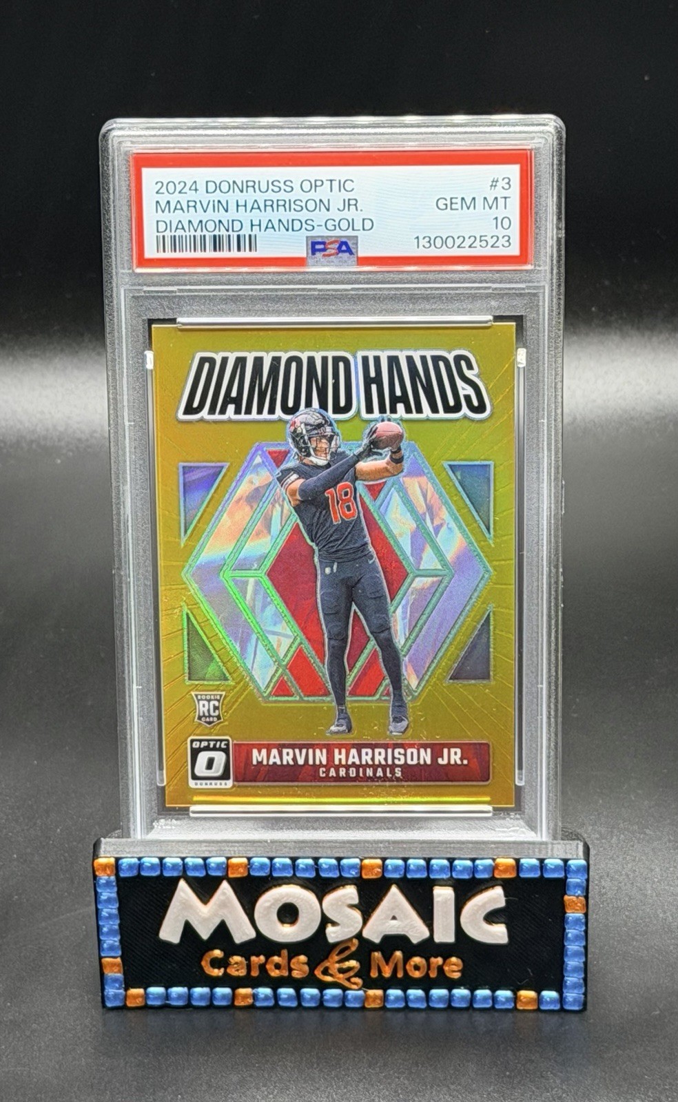 2024 Donruss Optic Marvin Harrison Jr. Diamond Hands Gold /10 RC PSA 10 GEM RC