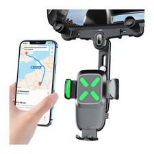 Car Rear View Mirror Phone Holder 360 Rotatable Retractable GPS Mount Green