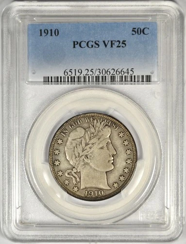 1910 BARBER HALF DOLLAR ~ PCGS VF25 ~ NICE AND ORIGINAL!