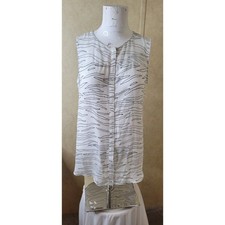NWOT T Tahari S/P blouse tank sheer button sleeveless snap button stripes