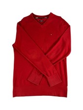 Tommy Hilfiger Men  s Red V Neck Sweater Pima Cotton Cashmere Size S