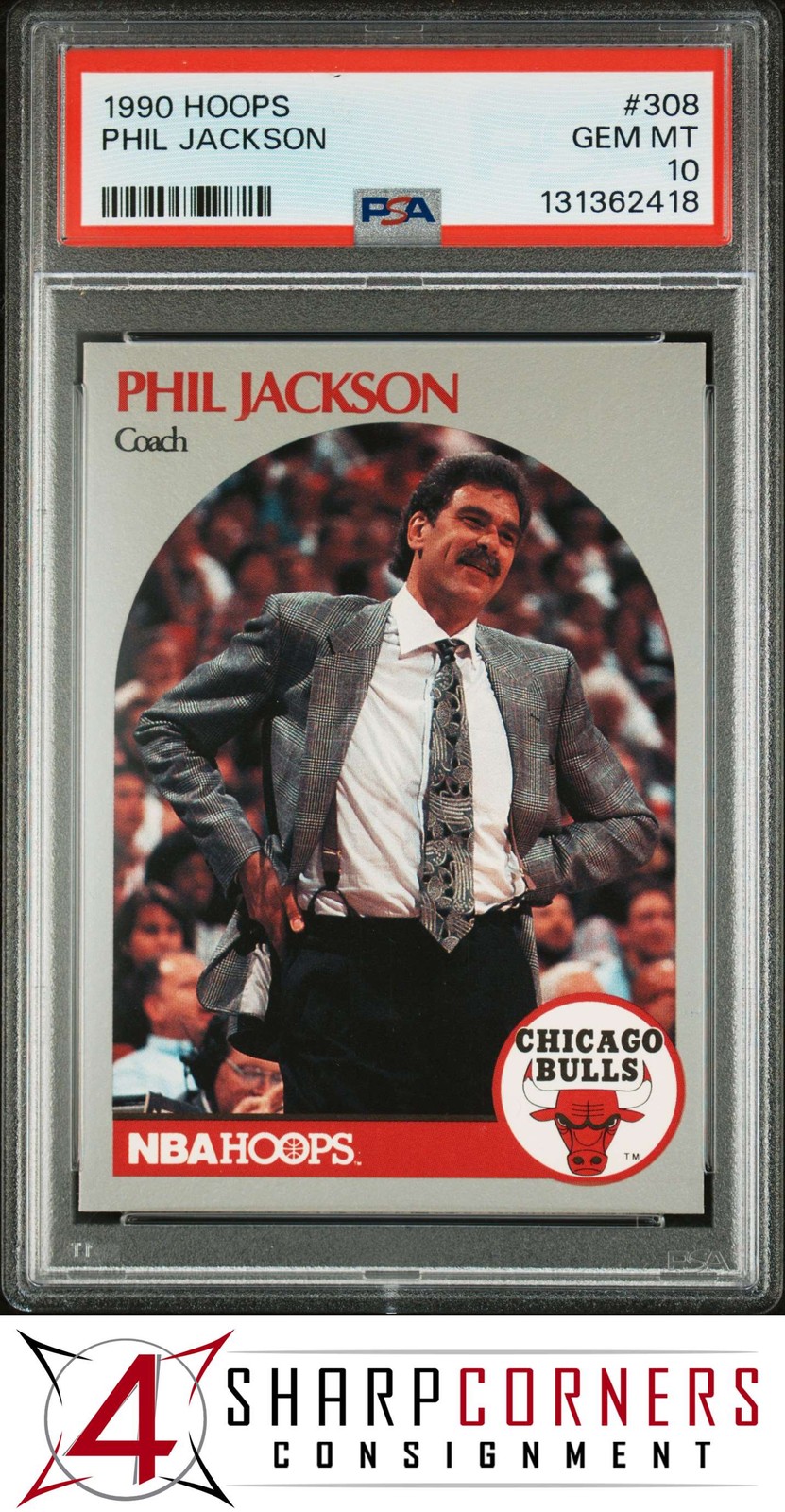 1990 HOOPS #308 PHIL JACKSON BULLS HOF PSA 10