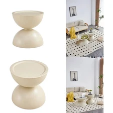 Milk White Round Coffee Tables with Storge Mobile Tabletop - Retro Modern
