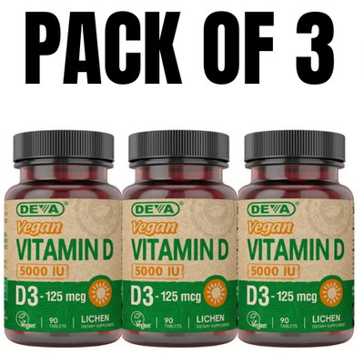 Vegan Vitamin D3   5000 IU (125 mcg)   90 Tablets (Pack of 3)