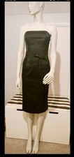 Coast Black Midi Evening Dress Size 8 Satin Look