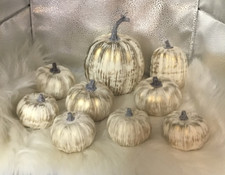 NEW 9 Piece Fall Foam Pumpkins Gold  White Table Halloween Thanksgiving Decor