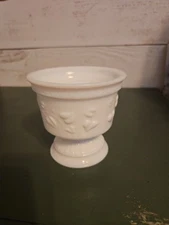 Milk Glass Planter  Pedestal Embossed Ivy and Heart