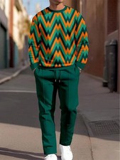 Men'S Big  Tall 3D Print Pants  Sweater Set - XL-6XL Sizes, Breathable Light -