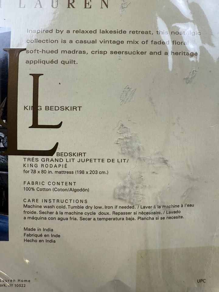 Ralph Lauren King Bedskirt Boathouse Madras Plaid Multi Color 78x80 Bedding New - Image 3 of 4