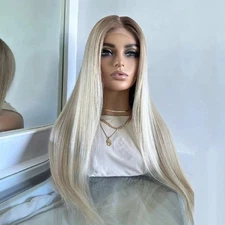 T Lace Frontal Wig Bleach Blonde Long Straight Women Heat Resistant Hair