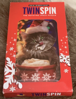 Brainwright Twin Spin Christmas Kitty Cat Rotating Discs Christmas Puzzle New