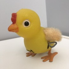 Vintage Japan Easter Wind-up Toy Hopping Pecking Yellow Chick Plastic and Metal
