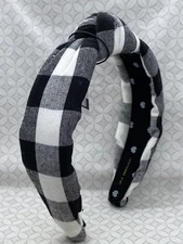 Lele Sadoughi Buffalo Check Knotted Headband Black & White