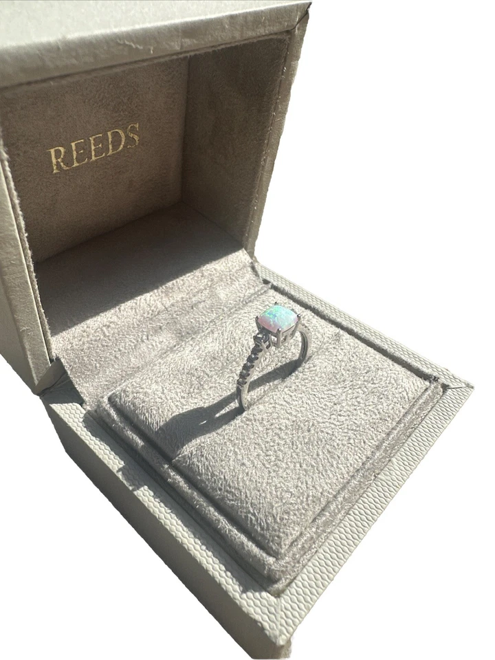 Cushion Created Opal and Created White Sapphire Sterling Silver Ring - Image 3 of 4