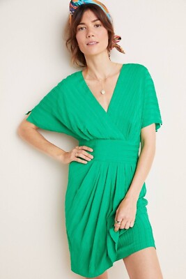 kelly green fit and flare dress Antropologie Aryessa Textured Dress Size 4 Kelly Green Fit Flare Draped