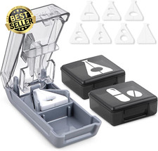 Pill Cutter for Small Pills, Safety Blade, V-Shape Holder, Tablet Splitter, Grey