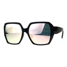 Womens Designer Style Sunglasses Oversized Square Retro Chic Mirror Lens UV400