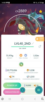 PVP BEAST!   LVL40 SHINY CHARIZARD w/2ND MOVE!!!   - PKMN GO - NOT REGISTERED