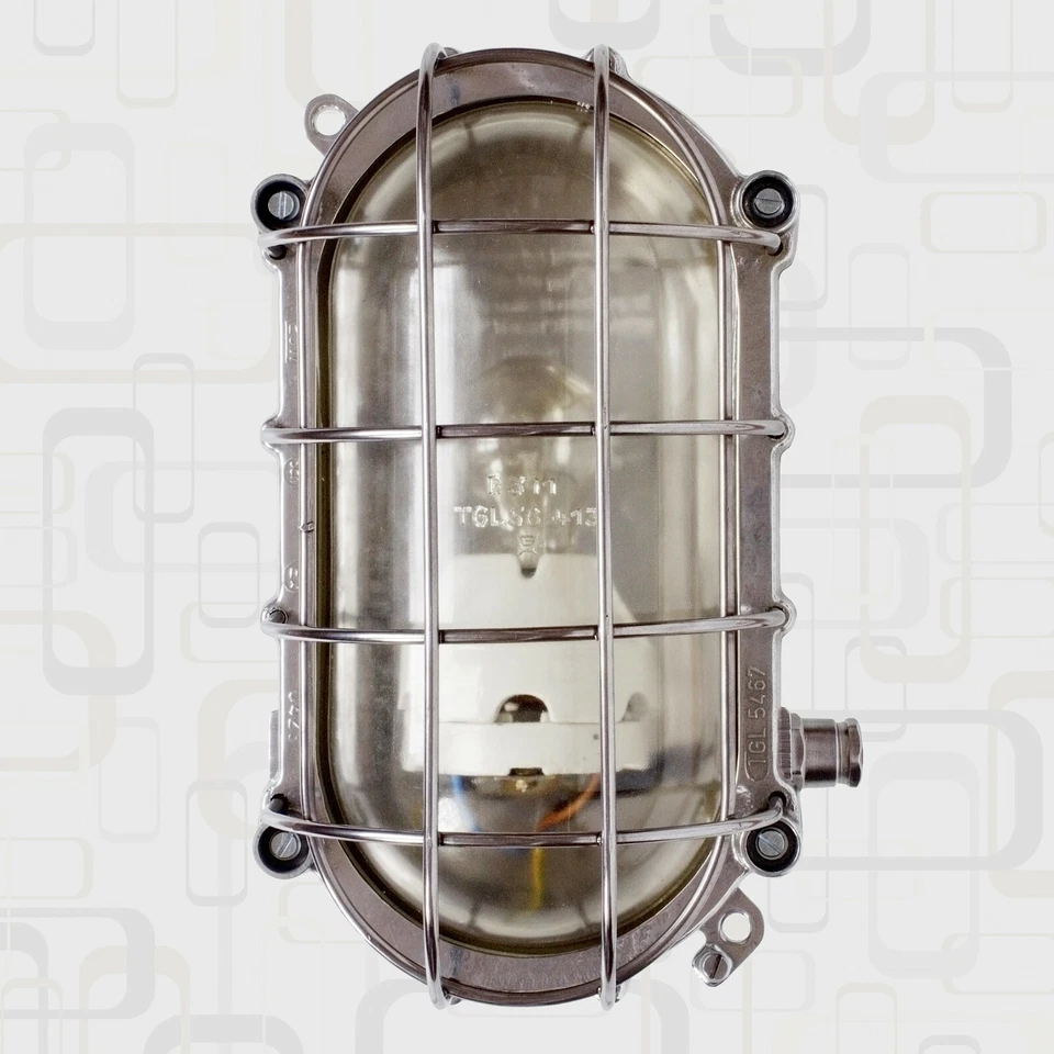 Bunkerlampe Fabrik- Schiffs- Industrie- Design Gitter- Leuchte Ex alt antik EOW  - Bild 3 von 4