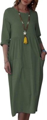 3/4 sleeve casual summer dresses Edvintorg Plus Size Dresses Women 3/4 Sleeve Cotton And Linen Summer Maxi Dress Plus Size Fashion Long Dresses for Women Casual Black L