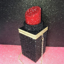 Borsetta Minaudiere Pochette Tubo Rosso Rossetto Lipstick Strass Originale