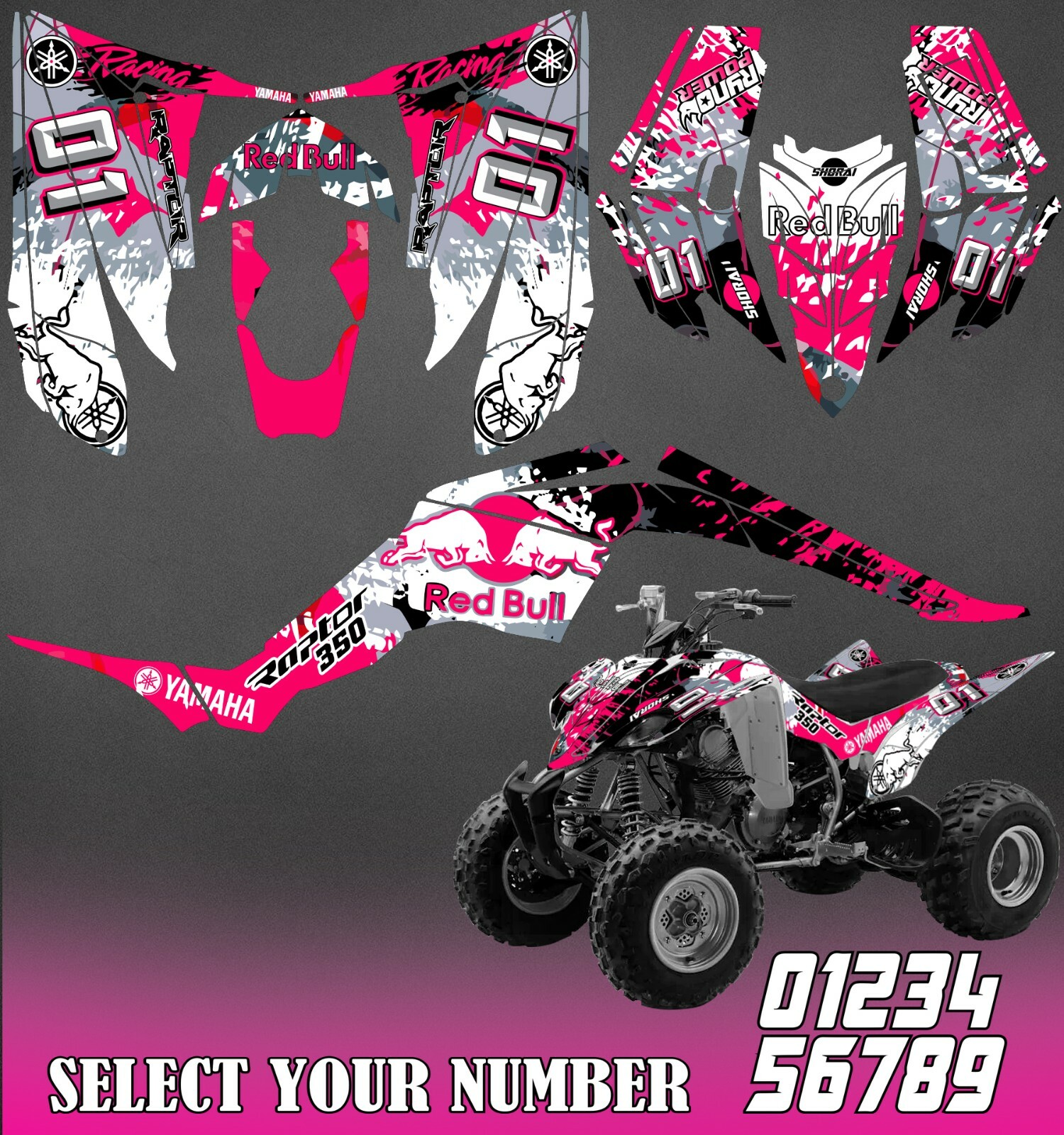 Yamaha Raptor 350 graphics kit 2004 2006 2009 to 2014 decals