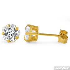 14k Gold Finish Flower Cut CZ Cubic Zirconia Stud Earrings