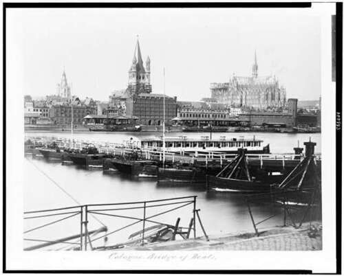 Photo:Cologne. Bridge of boats,Rhine River; Kolner Dom,1860's - Picture 1 of 1