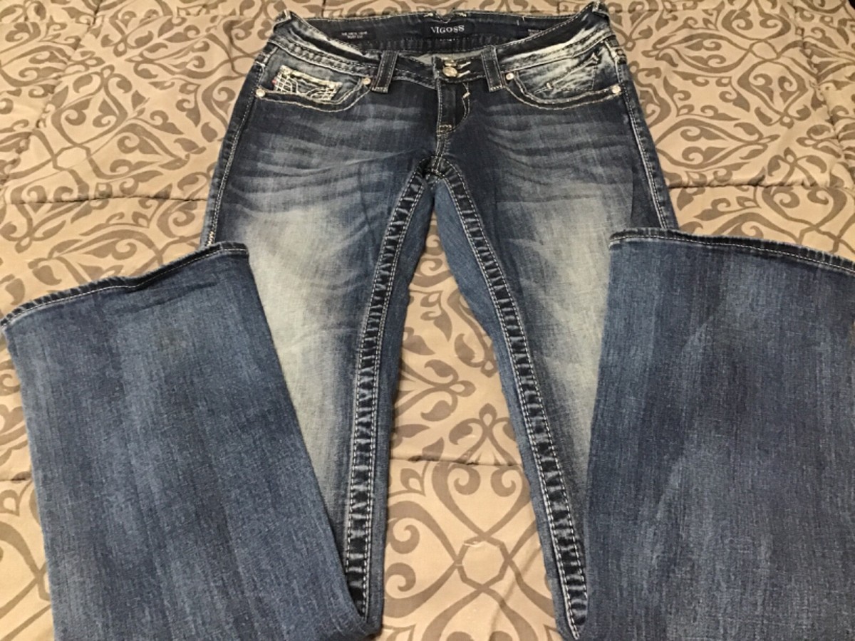 Jean Vigoss Femme Taille 26, Coupe Bootcut, Broderie Papillon Et Logo Poches – État Impeccable