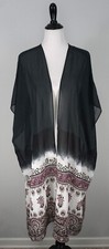 Lane Bryant Gray White Pink Floral Long Drape Sheer Kimono Jacket One Size