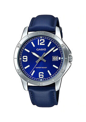Casio MTP-V004L-2B Men's Blue Leather Band Blue Dial Analog Date Watch  4549526251641 | eBay