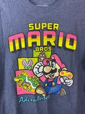 Super Mario Bros Adventures Nintendo Retro Classic T-Shirt Men Medium M Toy Blue