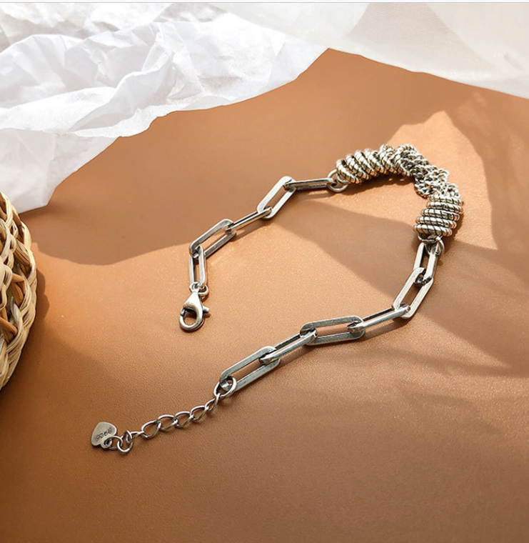 New Vintage Retro Punk 925 Sterling Silver Chain Bracelet
