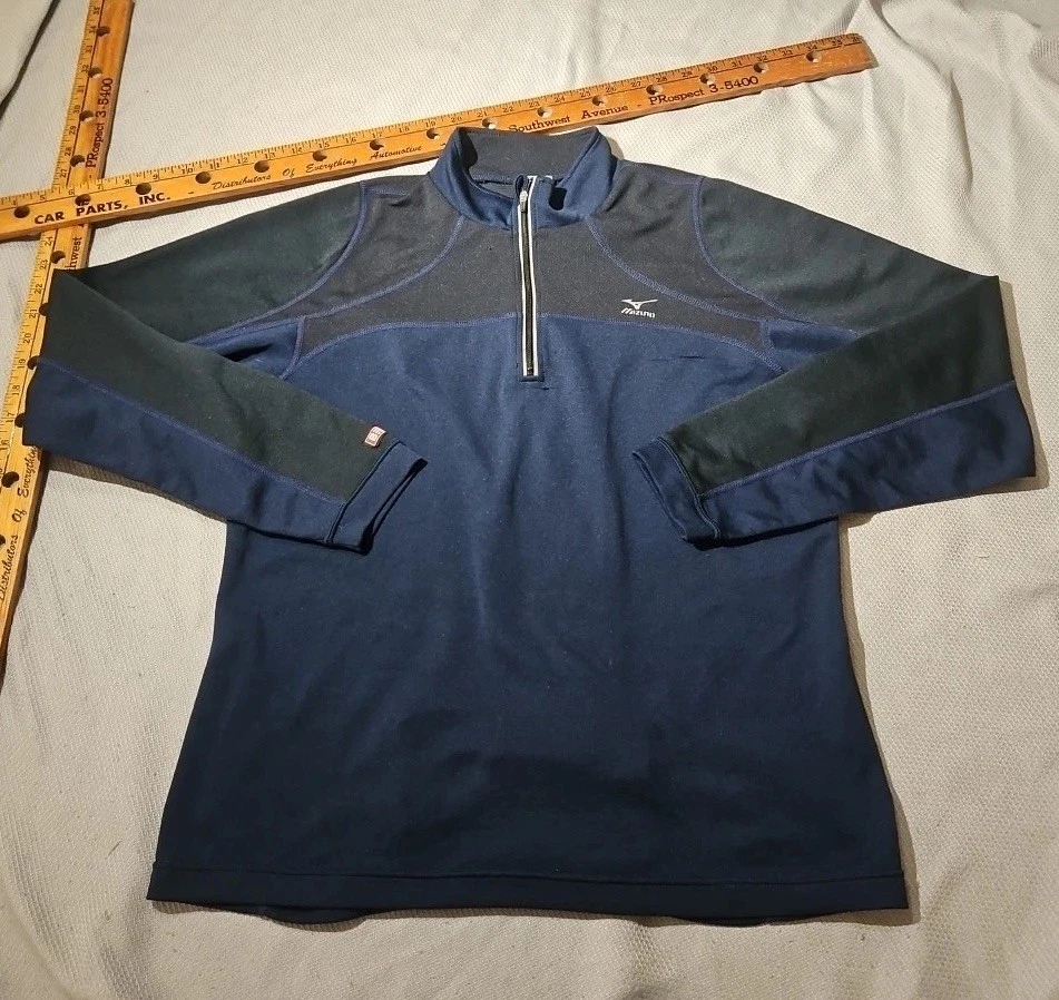 Camisa Mizuno Para Hombres Mediana Azul Negra Respiración Térmica 1/4 Cremallera Pullover Exterior Foto 3 de 4